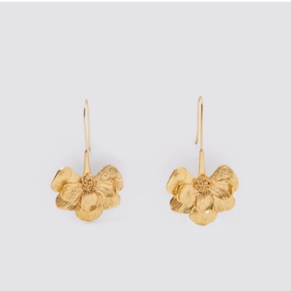 Zara Zinnia Flower Boho Gold Dangle Big Long Drop Earrings - Picture 5 of 15